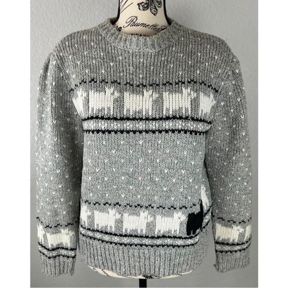Vintage 80s Princess Diana Black Sheep Grey Knit Sweater, size Medium - Picture 1 of 8